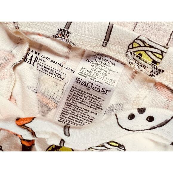 Gap Halloween Dracula Ghosts Bats Cream Ribbed Pajama Pants Set 12-18 month - Picture 6 of 9